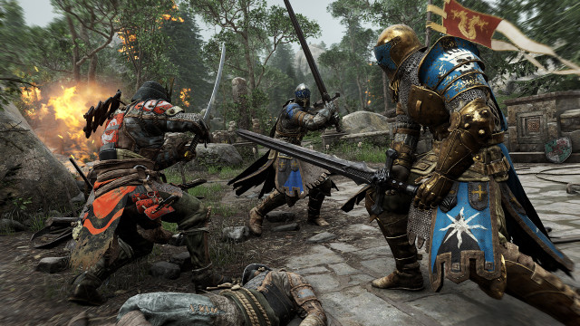 Bild från ett spel med riddare som slåss med svärd